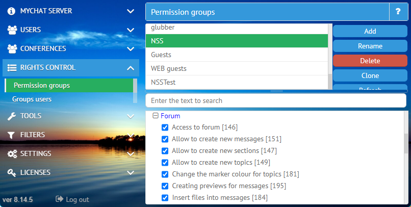 MyChat Server permissions for forum