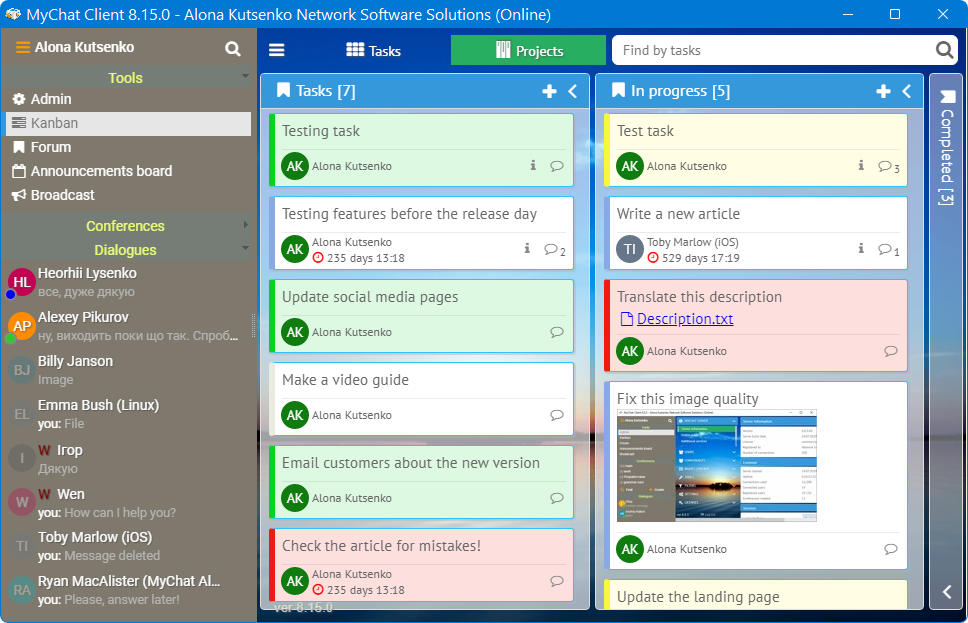 kanban project management in MyChat