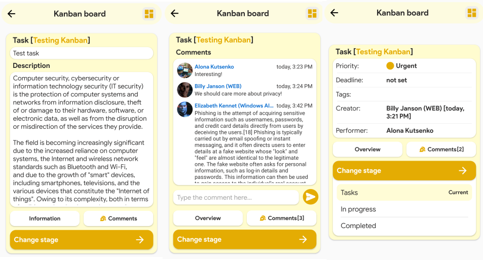 MyChat for Android: Kanban board