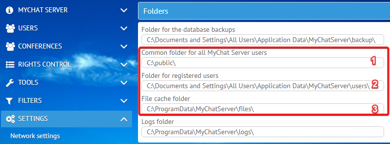 MyChat custom paths to folders