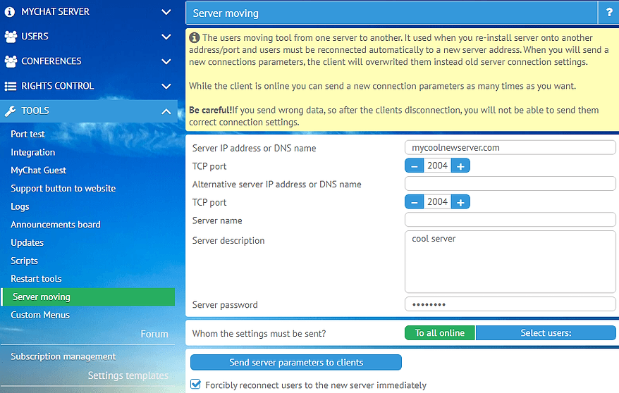 Moving MyChat Server to a new address