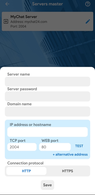 MyChat for Android: adding a server