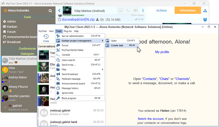 MyChat for Windows: different interfaces