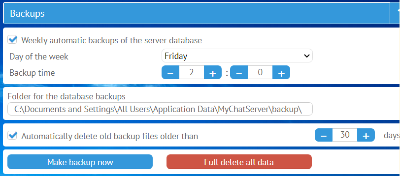 MyChat Server: backups